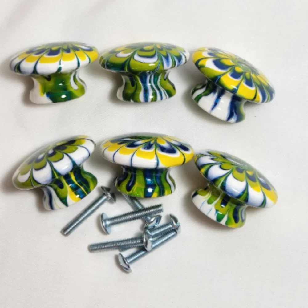 Hand Crafted Wood Resin Knobs Decorative Furniture Cabinet Kitchen Dresser Art